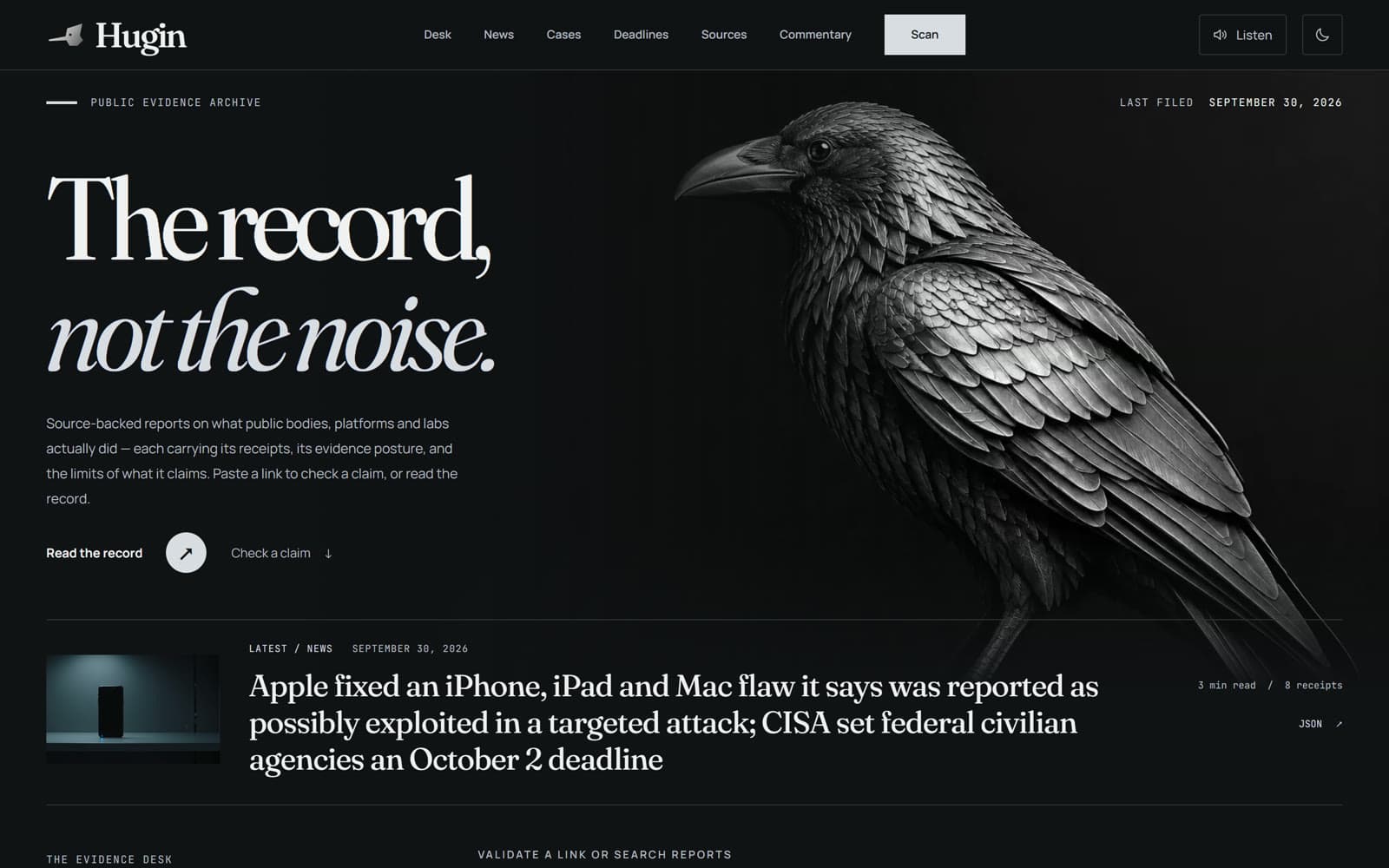 The Hugin home page: The record, not the noise